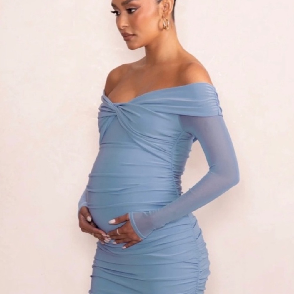 Club L London Neva Powder Blue Bardot Twist Maternity Dress size 4
